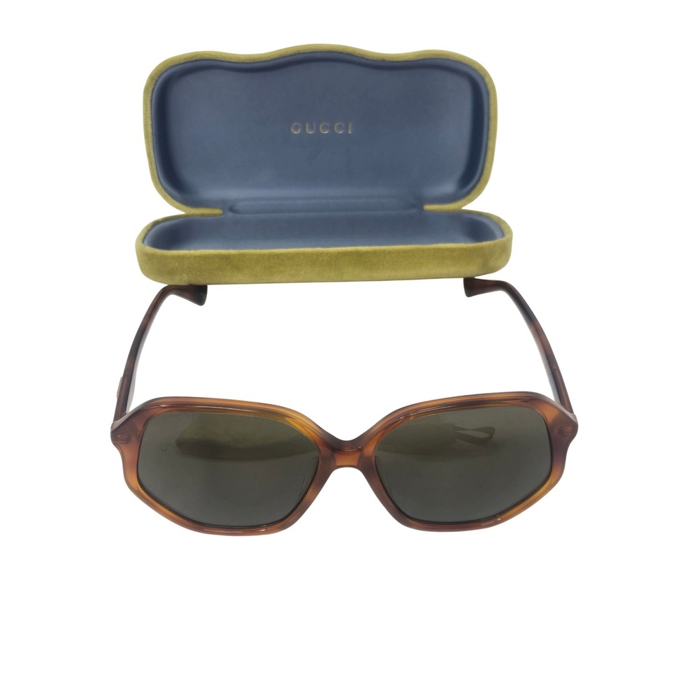 Gucci GG0258SA 002 Tortoise Shell Oversized Square Sunglasses Italy Dark Lens